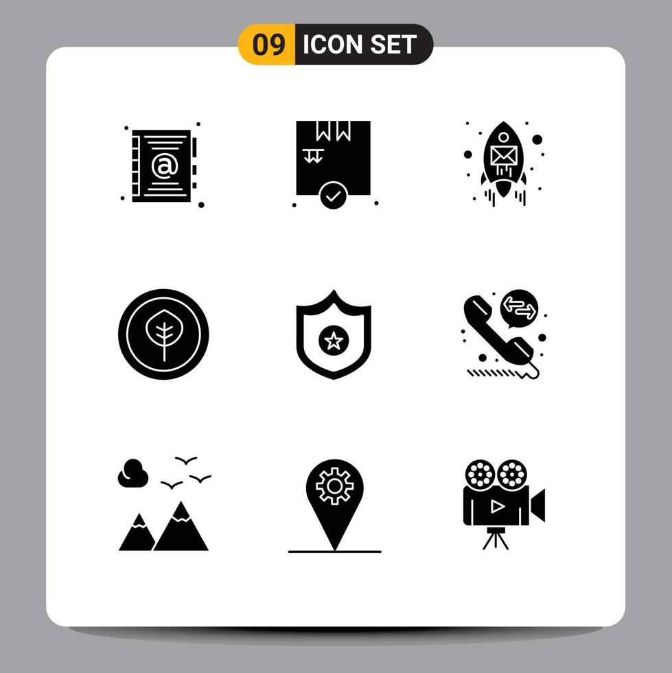 Solid Glyph Pack of 9 Universal Symbols of call diversion shield rocket sheriff science Editable Vector Design Elements