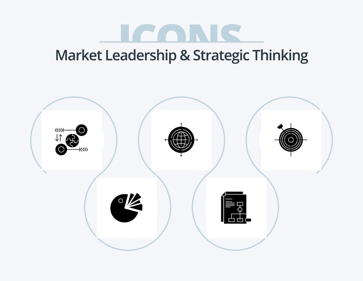 Market Leadership And Strategic Thinking Glyph Icon Pack 5 Icon Design. focus. target. puzzle. focus. pertinent vector