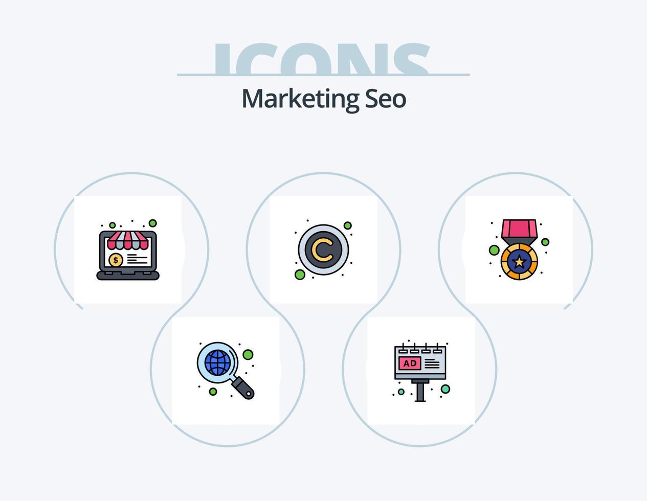 Marketing Seo Line Filled Icon Pack 5 Icon Design. search. help. billboard. faq. rank screen vector