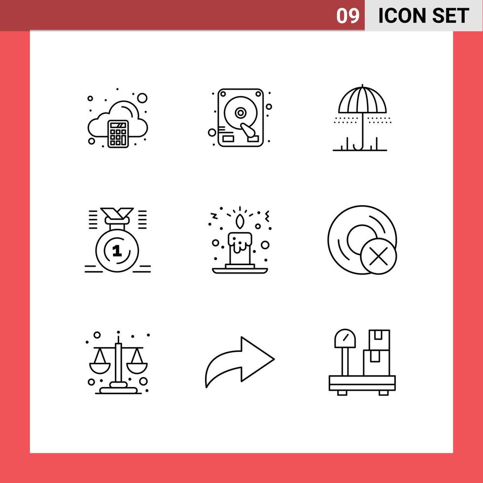 Outline Pack of 9 Universal Symbols of christmas win umbrella first medal Editable Vector Design Elements