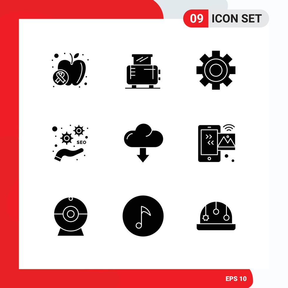 Set of 9 Modern UI Icons Symbols Signs for arrow optimize cog seo development Editable Vector Design Elements