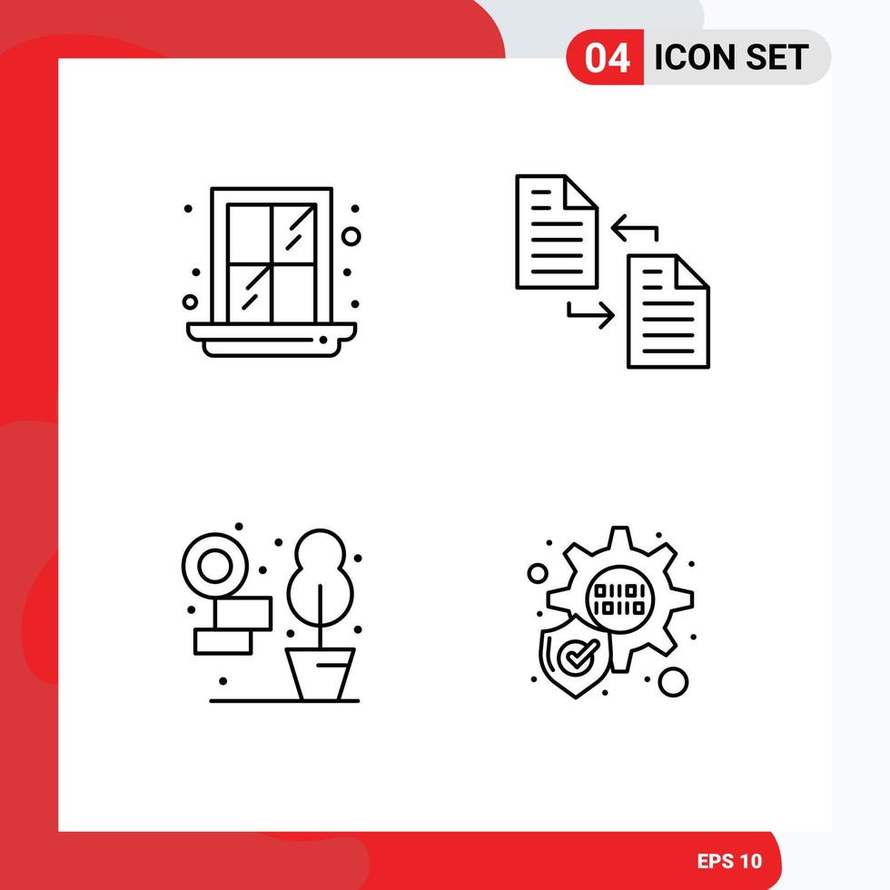 4 Universal Line Signs Symbols of interior living archive page protection Editable Vector Design Elements