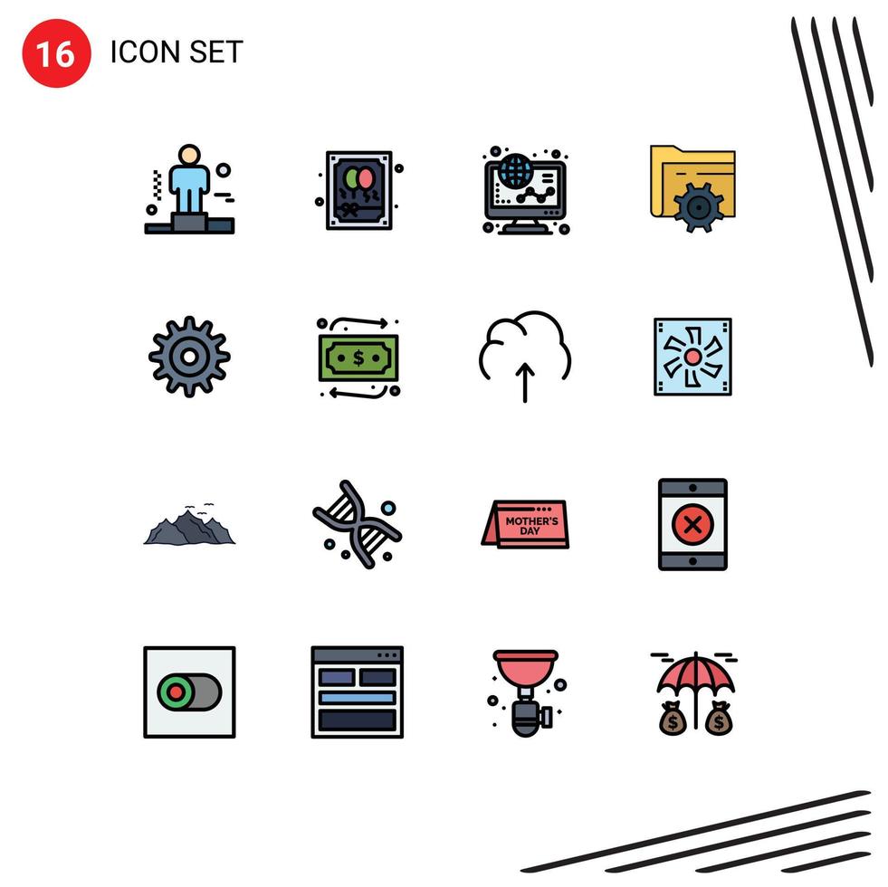 Universal Icon Symbols Group of 16 Modern Flat Color Filled Lines of gear gear ecommerce setting shopping Editable Creative Vector Design Elements