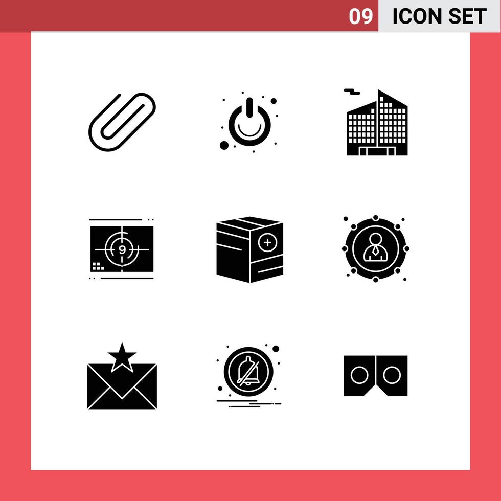 Group of 9 Modern Solid Glyphs Set for add opening switch numbers film Editable Vector Design Elements