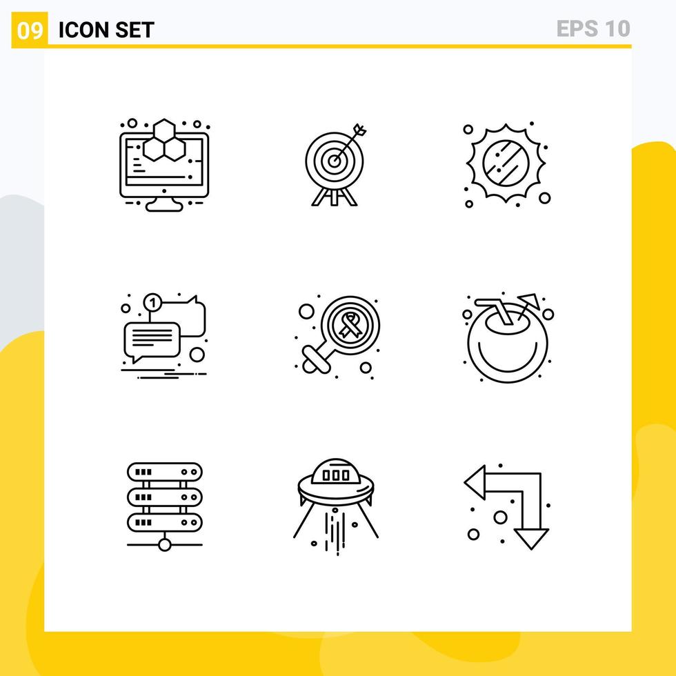 Modern Set of 9 Outlines and symbols such as sign female sun unread mail Editable Vector Design Elements