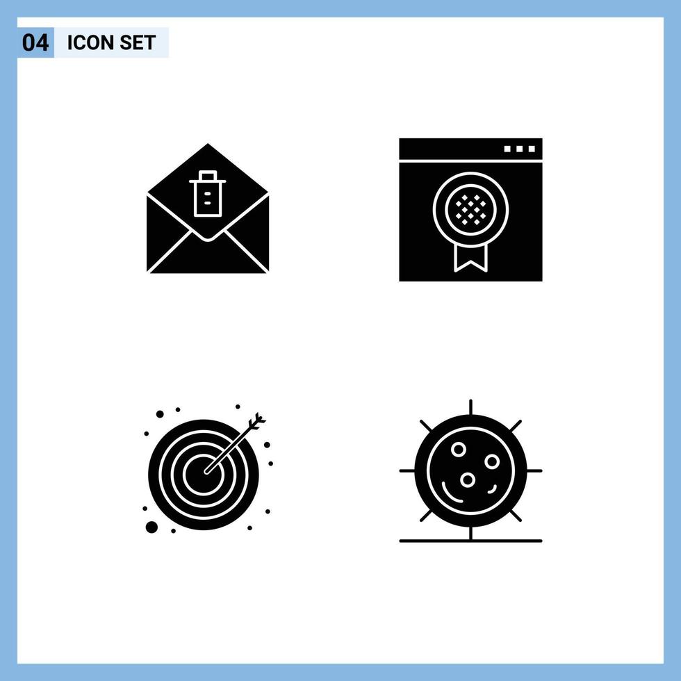 4 Universal Solid Glyph Signs Symbols of mail target award online disease Editable Vector Design Elements
