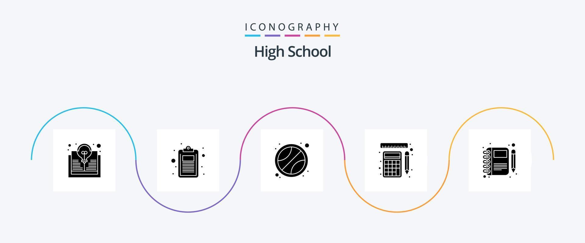 High School Glyph 5 Icon Pack Including moleskin. calculation. test. rulers. measurement vector
