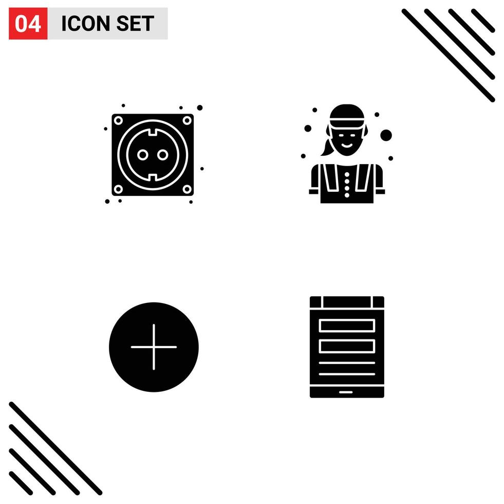 Modern Set of 4 Solid Glyphs Pictograph of cable add stock labour connection Editable Vector Design Elements
