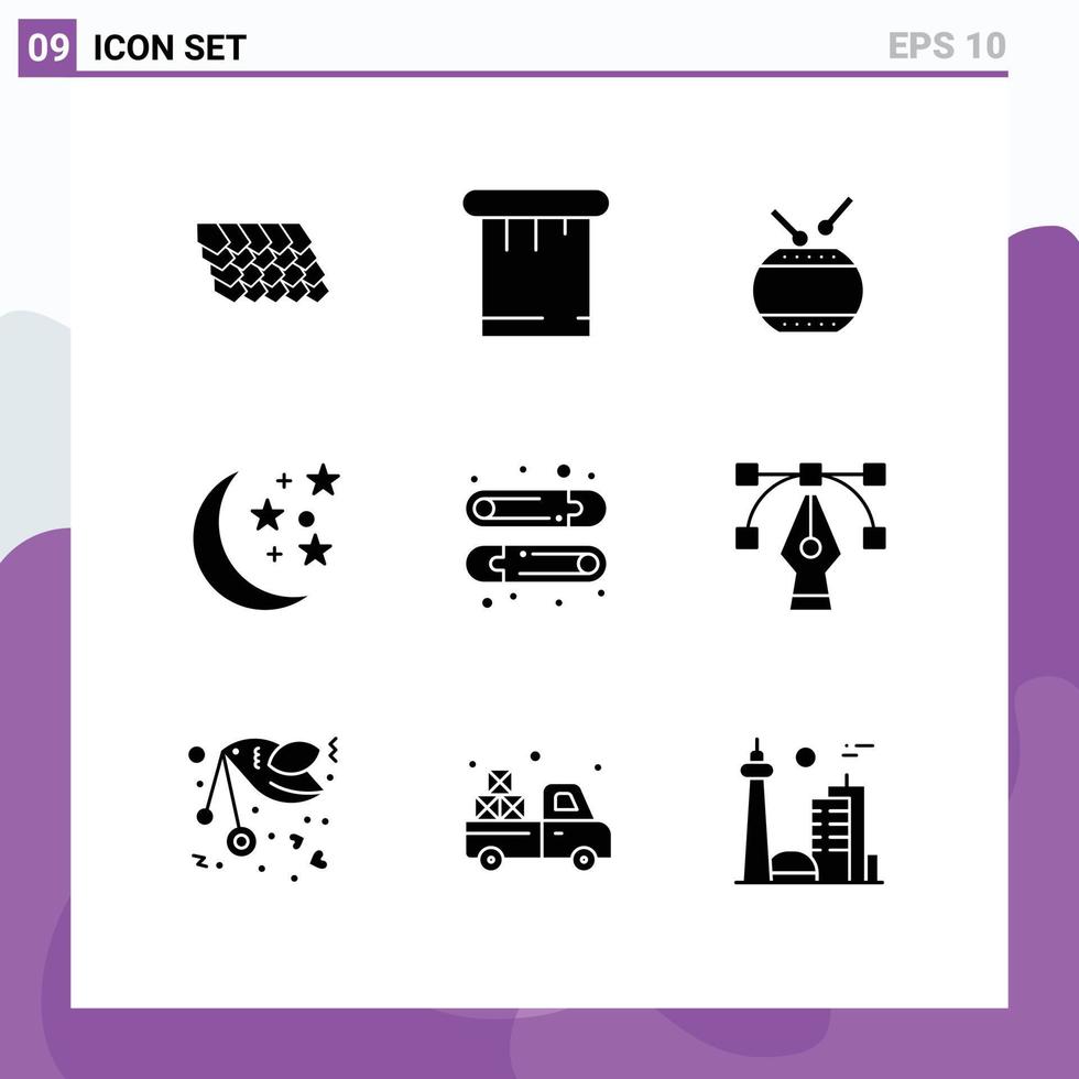 Set of 9 Commercial Solid Glyphs pack for design kids celebration baby moon Editable Vector Design Elements