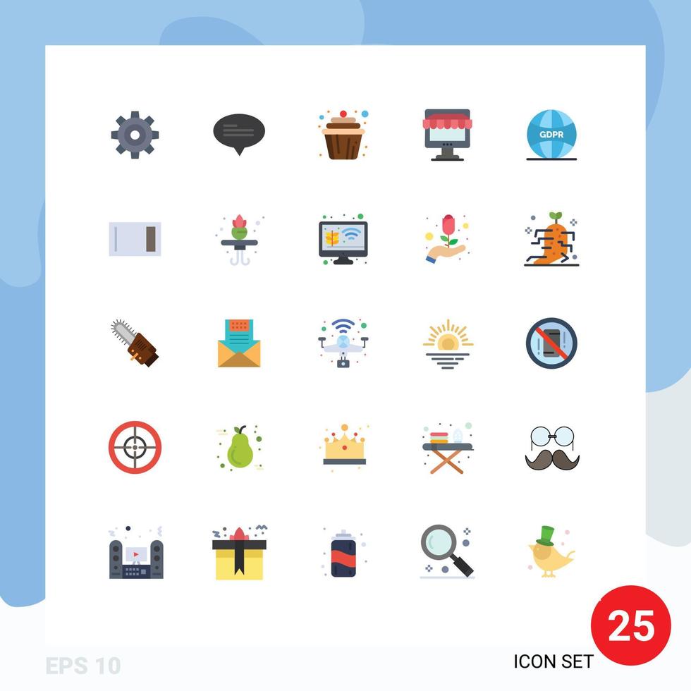 Pack of 25 Modern Flat Colors Signs and Symbols for Web Print Media such as gdpr store cupcake shopping ecommerce Editable Vector Design Elements