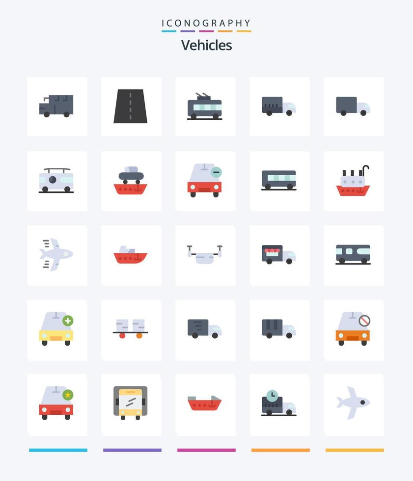 Creative Vehicles 25 Flat icon pack  Such As combo. transport. highway. logistics. trolley bus vector