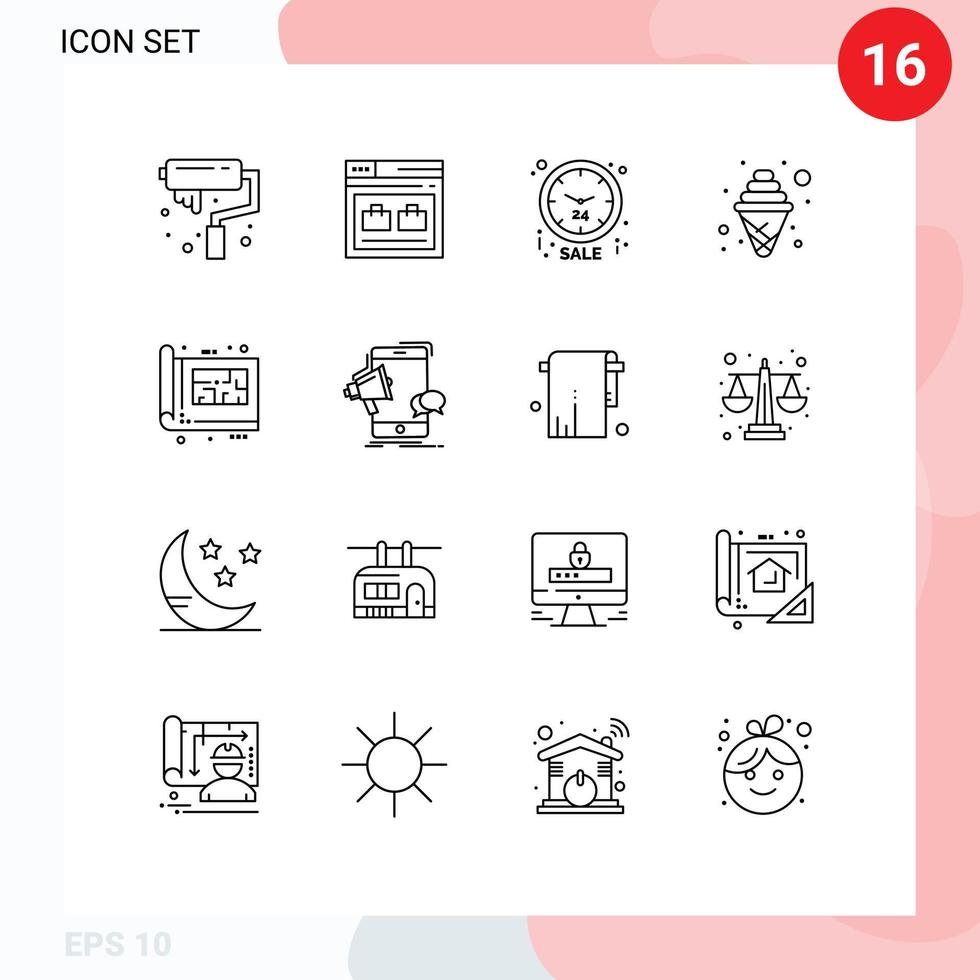 Stock Vector Icon Pack of 16 Line Signs and Symbols for blue ice bag cream limited Editable Vector Design Elements