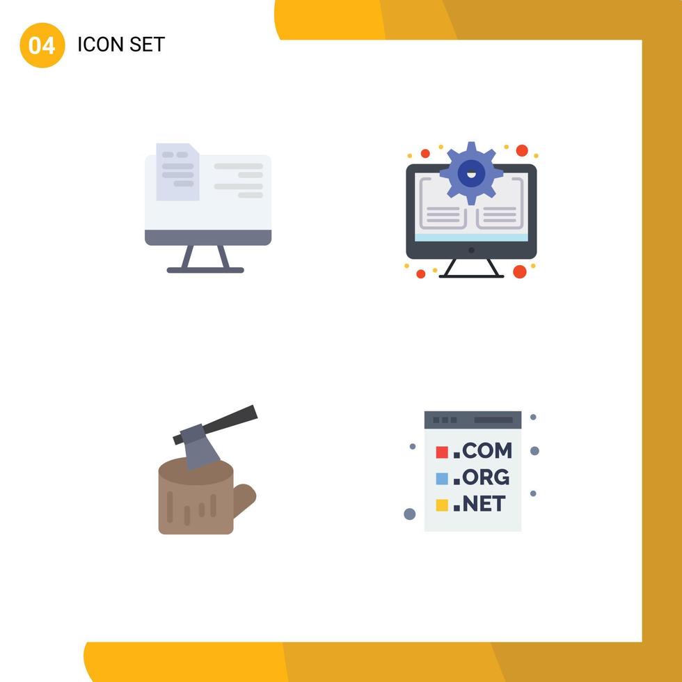 Modern Set of 4 Flat Icons Pictograph of computer log online system wood Editable Vector Design Elements