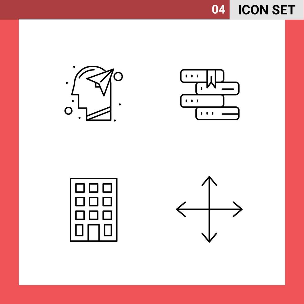 usuario interfaz paquete de 4 4 básico línea de relleno plano colores de cabeza edificio mente educación construcción editable vector diseño elementos