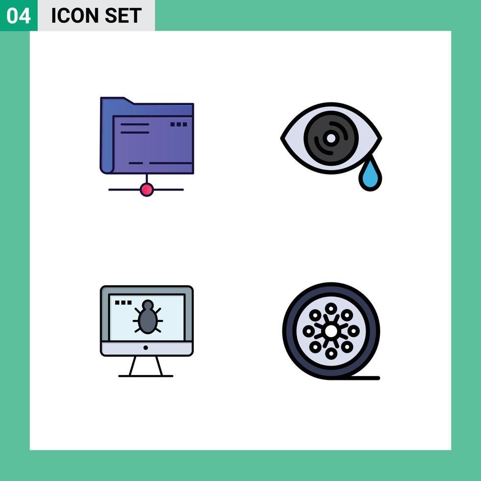 Set of 4 Vector Filledline Flat Colors on Grid for folder screen storage tears black film Editable Vector Design Elements