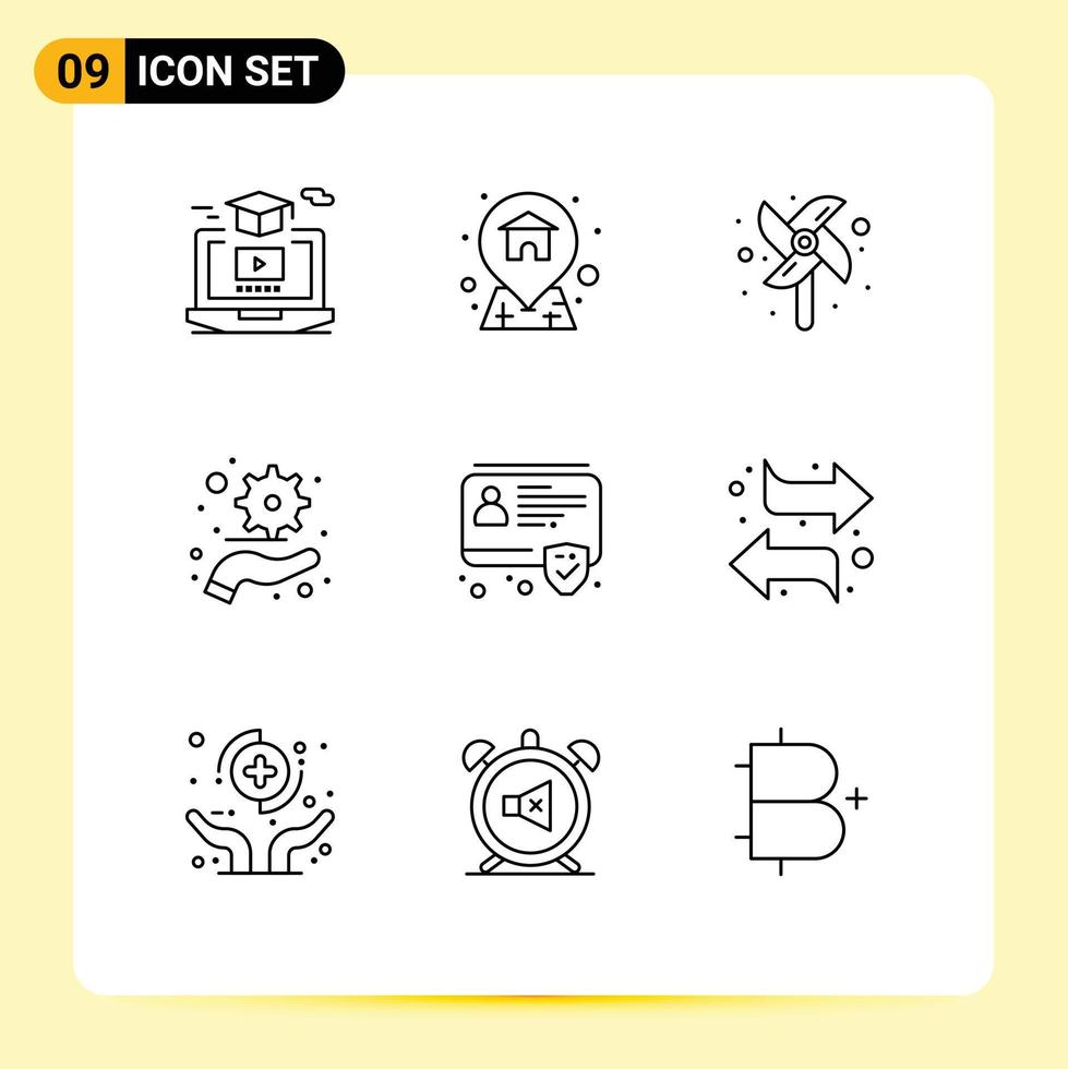 Group of 9 Outlines Signs and Symbols for security badge toy id management Editable Vector Design Elements