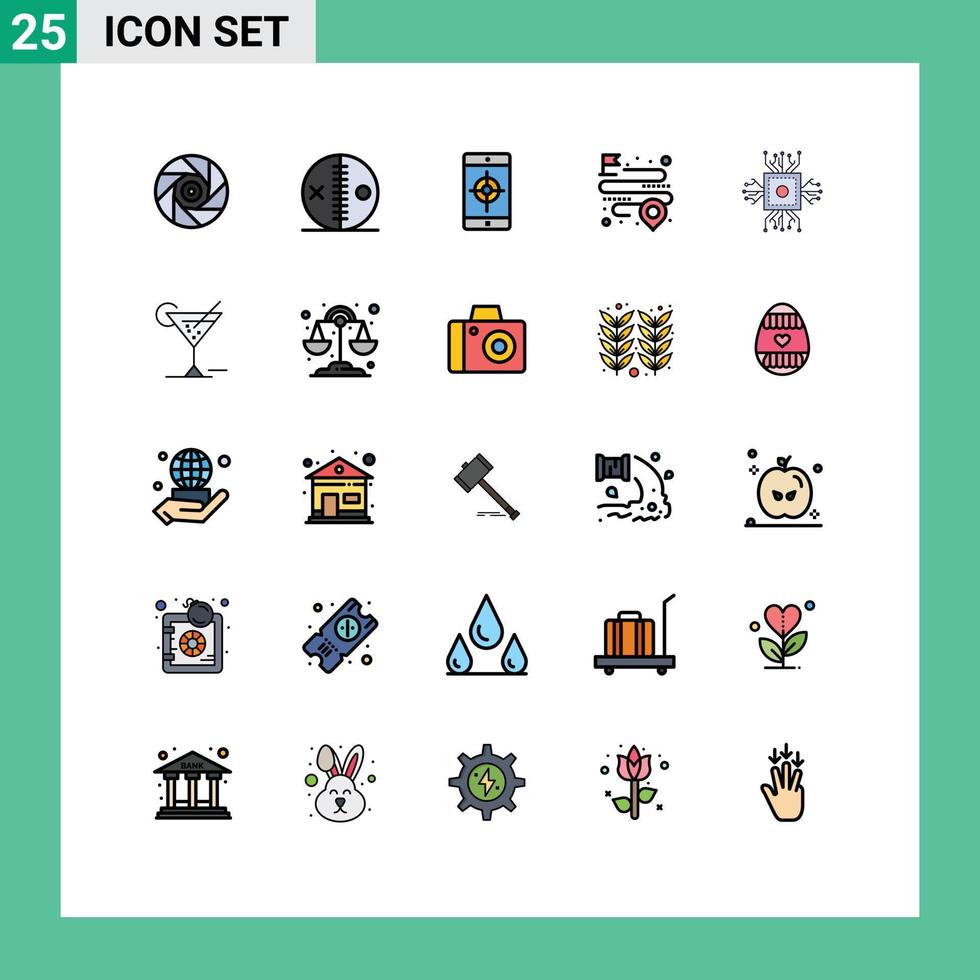 Group of 25 Filled line Flat Colors Signs and Symbols for chip map voodoo location target Editable Vector Design Elements