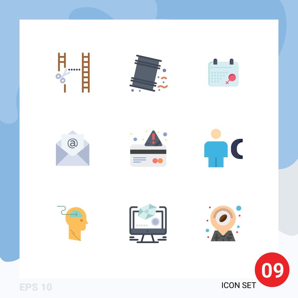 Set of 9 Vector Flat Colors on Grid for payment card calendar alert mail Editable Vector Design Elements