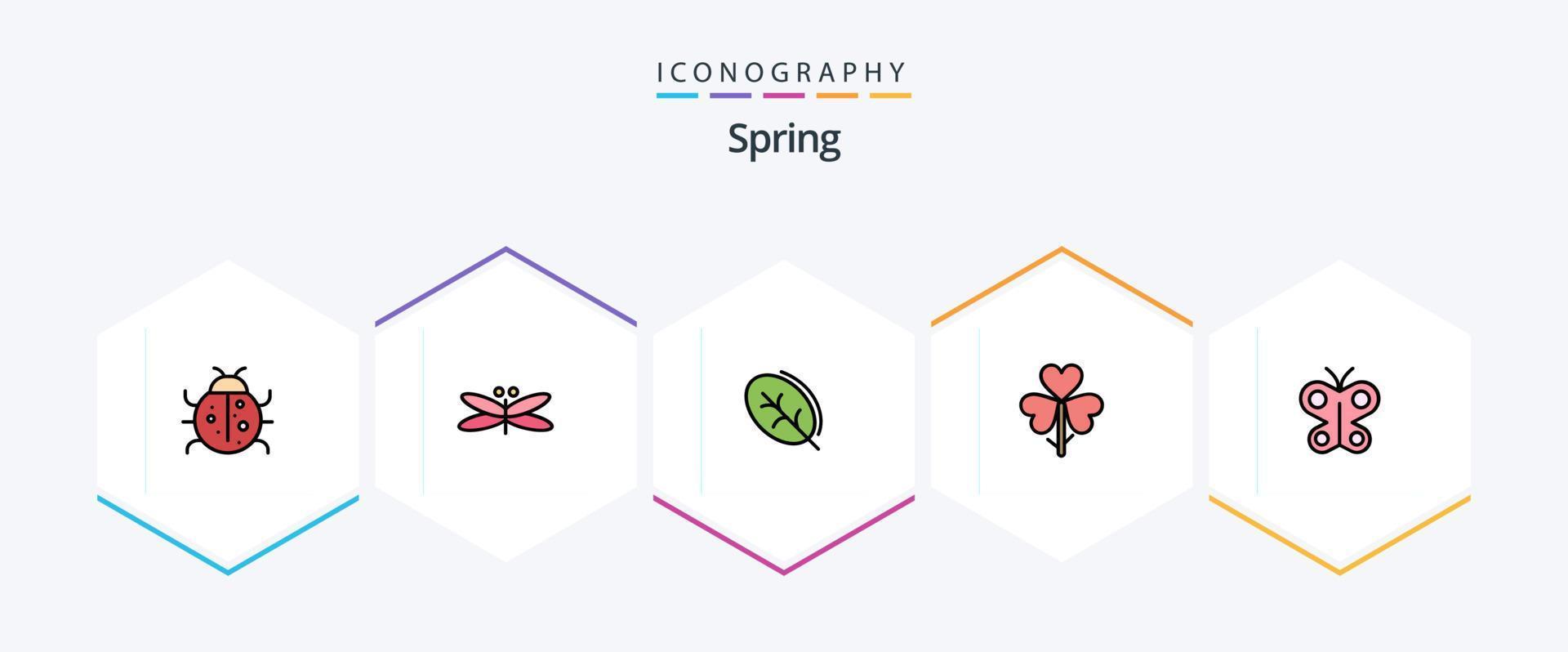 Spring 25 FilledLine icon pack including flower. flora. fly. flower. nature vector