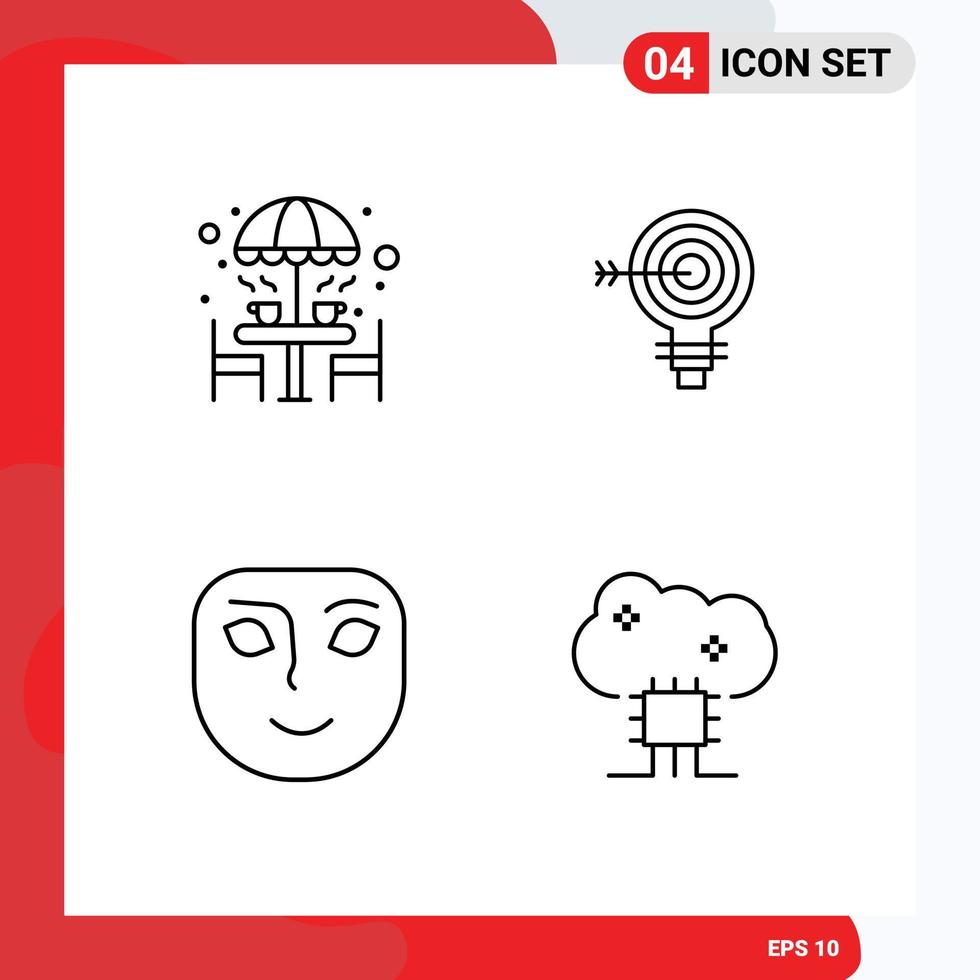 Modern Set of 4 Filledline Flat Colors and symbols such as chair bulb table darts emotion Editable Vector Design Elements
