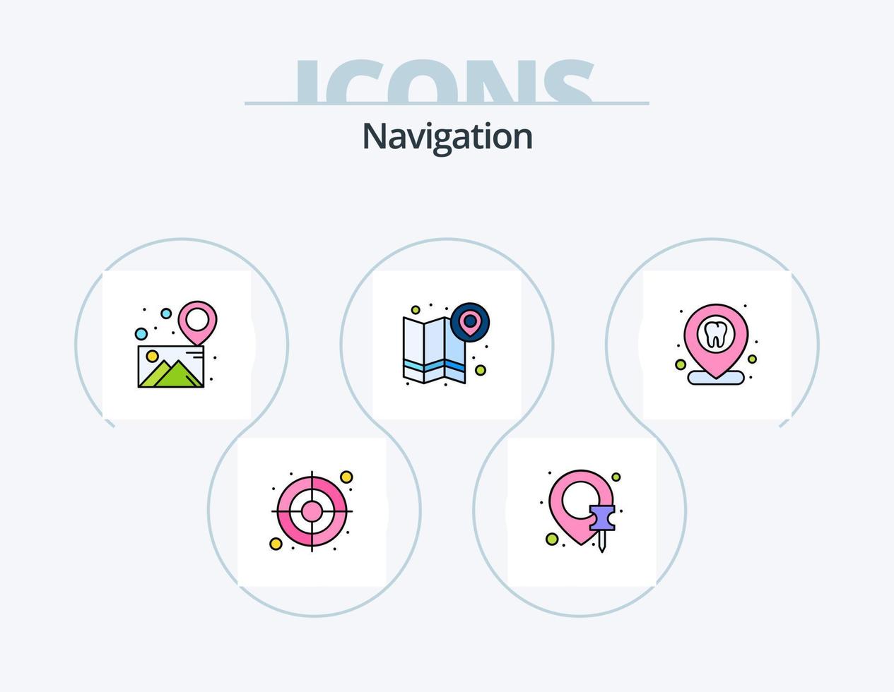 navegación línea lleno icono paquete 5 5 icono diseño. navegación. mapa. ajustes. ubicación. mapa vector