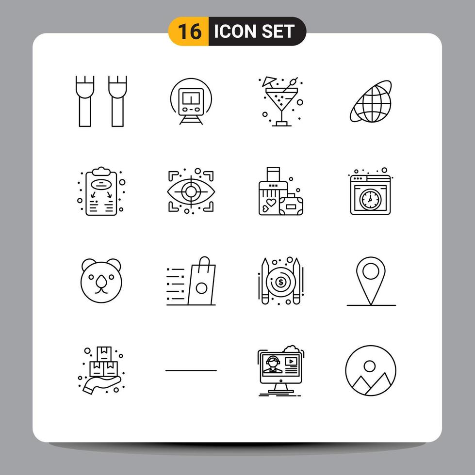 Universal Icon Symbols Group of 16 Modern Outlines of business plan planet transport orbit water Editable Vector Design Elements