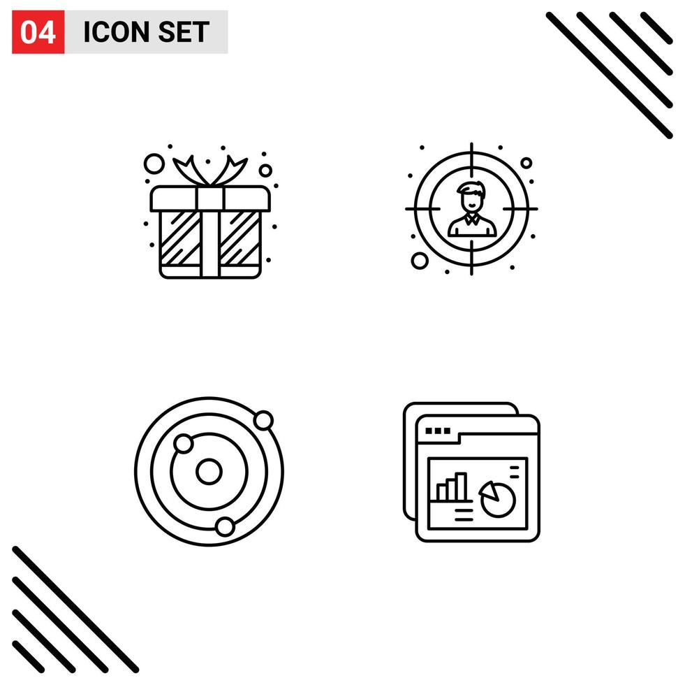 Group of 4 Filledline Flat Colors Signs and Symbols for gift planets box user chart Editable Vector Design Elements