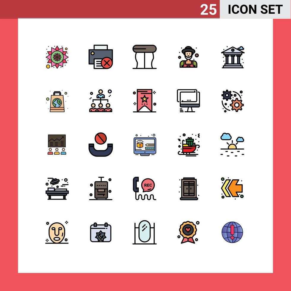Mobile Interface Filled line Flat Color Set of 25 Pictograms of bank city furniture old man gardener Editable Vector Design Elements