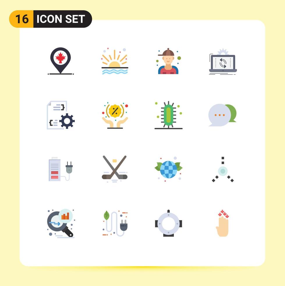 Flat Color Pack of 16 Universal Symbols of develop reporting man analysis data Editable Pack of Creative Vector Design Elements