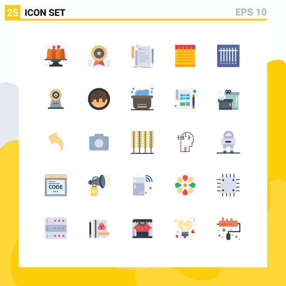 Mobile Interface Flat Color Set of 25 Pictograms of barcode study education ribbon notebook programming Editable Vector Design Elements