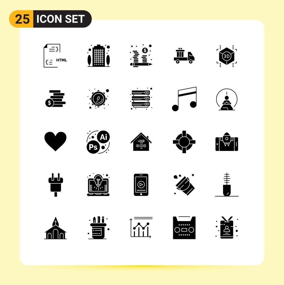 Set of 25 Modern UI Icons Symbols Signs for cube send property ecommerce management Editable Vector Design Elements