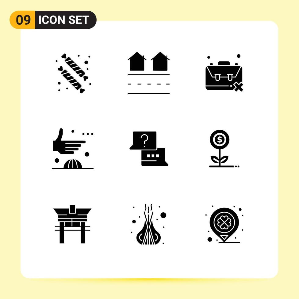 Universal Icon Symbols Group of 9 Modern Solid Glyphs of handshake deal residences agreement problem Editable Vector Design Elements