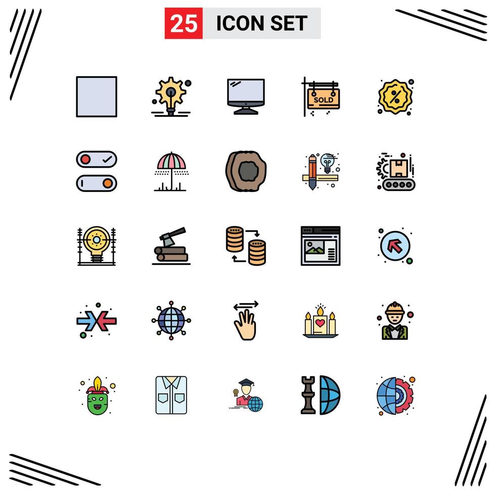 Modern Set of 25 Filled line Flat Colors Pictograph of badge sold computer sign pc Editable Vector Design Elements