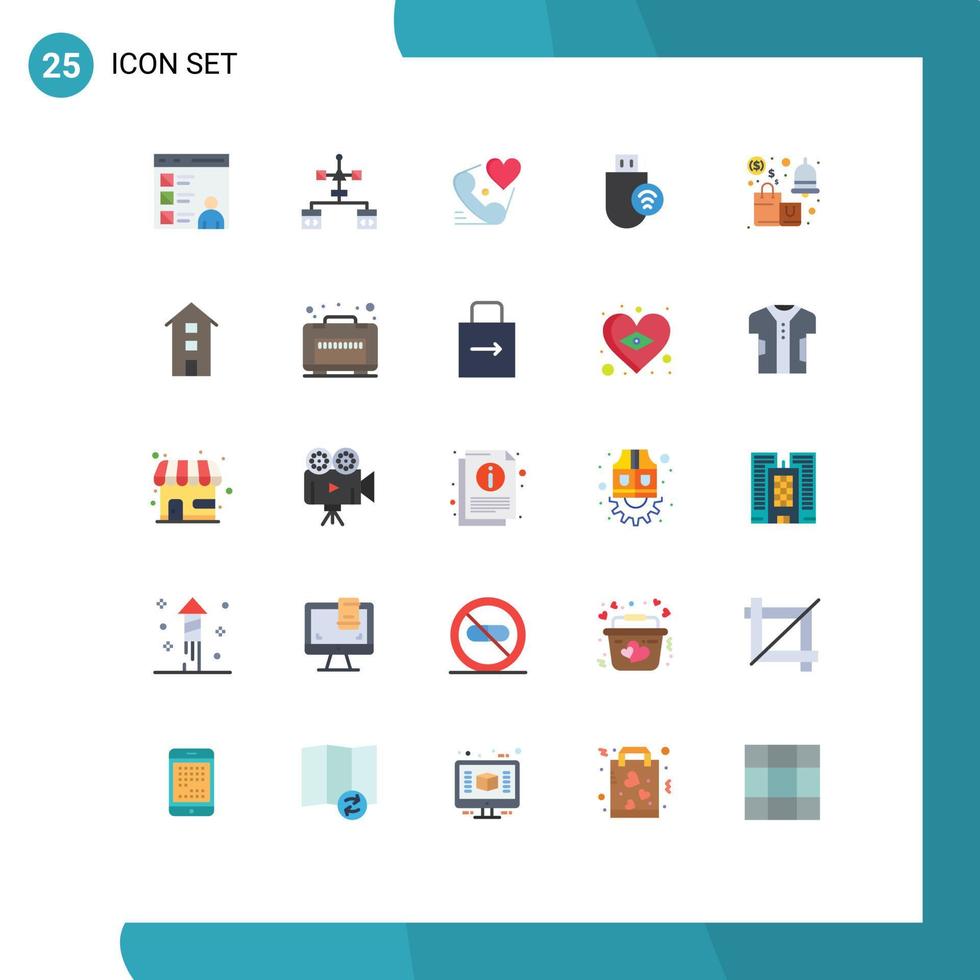 User Interface Pack of 25 Basic Flat Colors of sale alert love stick hardware Editable Vector Design Elements