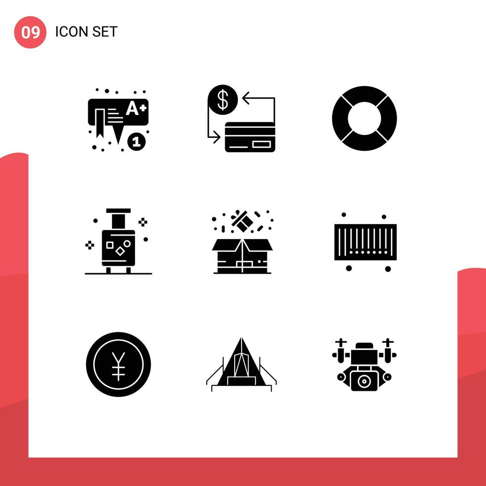 conjunto de 9 9 moderno ui íconos símbolos señales para caja verano sociedad maleta fiesta editable vector diseño elementos
