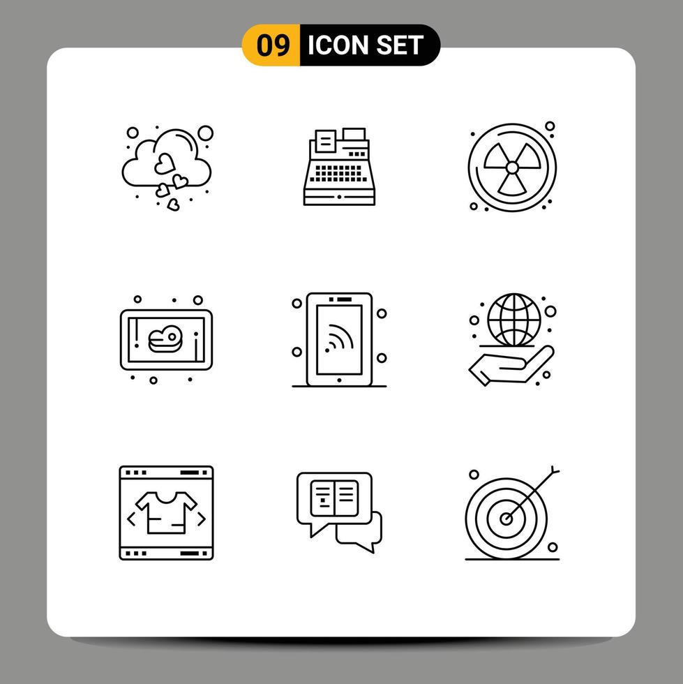 9 Universal Outline Signs Symbols of wifi smartphone nuclear network meat Editable Vector Design Elements