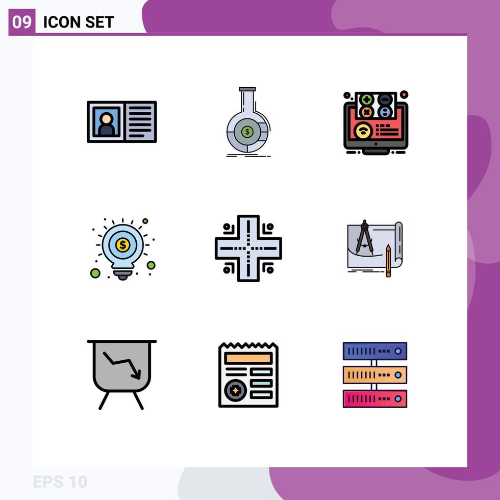 9 Filledline Flat Color concept for Websites Mobile and Apps money online business learning learning Editable Vector Design Elements