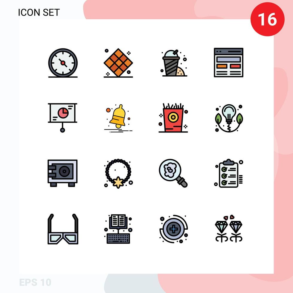 Mobile Interface Flat Color Filled Line Set of 16 Pictograms of business interface recreation hero communication Editable Creative Vector Design Elements