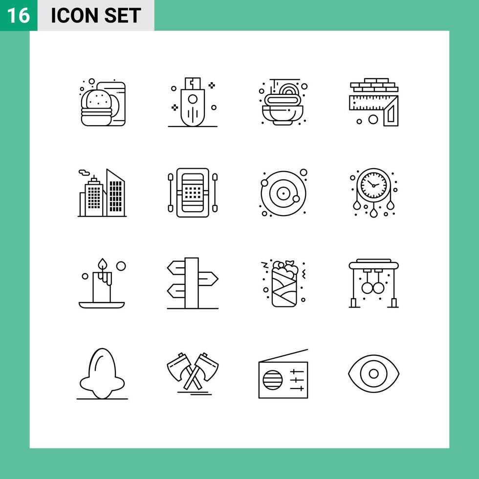 Universal Icon Symbols Group of 16 Modern Outlines of business size storage level measurement Editable Vector Design Elements