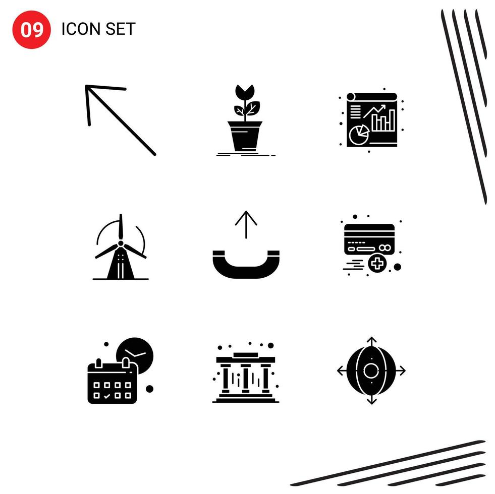 Pictogram Set of 9 Simple Solid Glyphs of phone call analytics power wind Editable Vector Design Elements