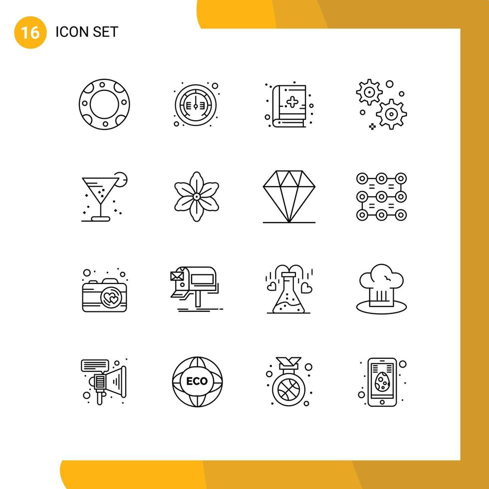 16 Outline concept for Websites Mobile and Apps flower ice medical book glass beverage Editable Vector Design Elements