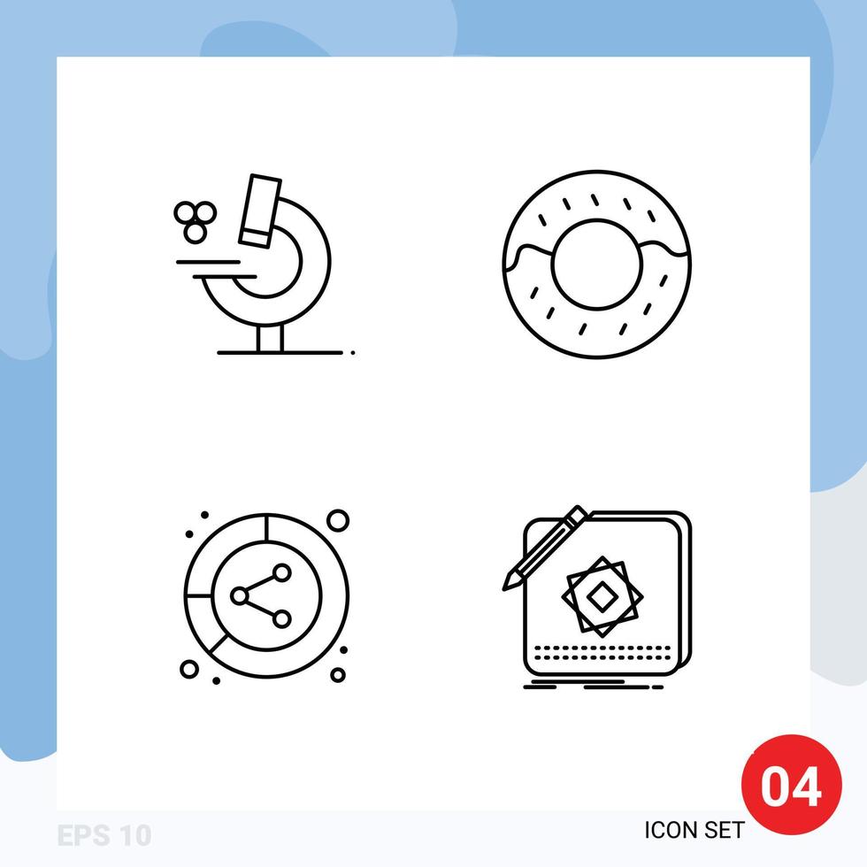 Pack of 4 Modern Filledline Flat Colors Signs and Symbols for Web Print Media such as education share donut conversion app Editable Vector Design Elements