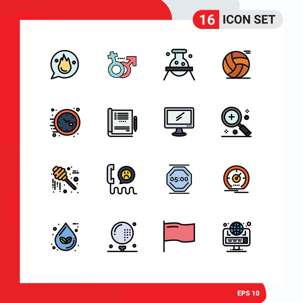 Flat Color Filled Line Pack of 16 Universal Symbols of play basketball symbol ball dangerous Editable Creative Vector Design Elements