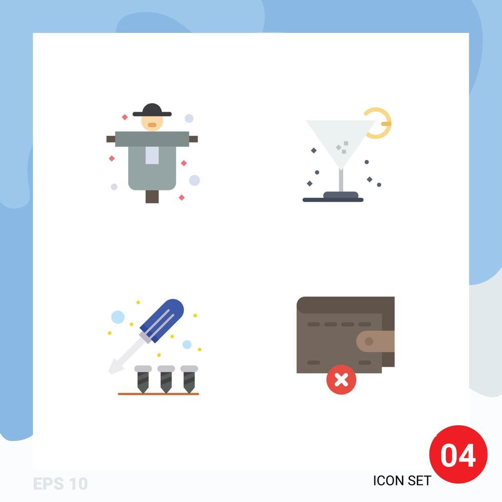 Modern Set of 4 Flat Icons Pictograph of agriculture driver scarecrow glass tool Editable Vector Design Elements