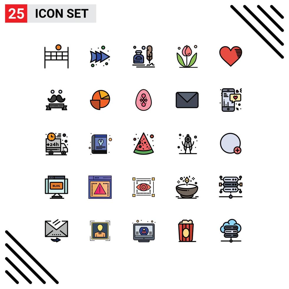 Pictogram Set of 25 Simple Filled line Flat Colors of like heart fur spring floral Editable Vector Design Elements