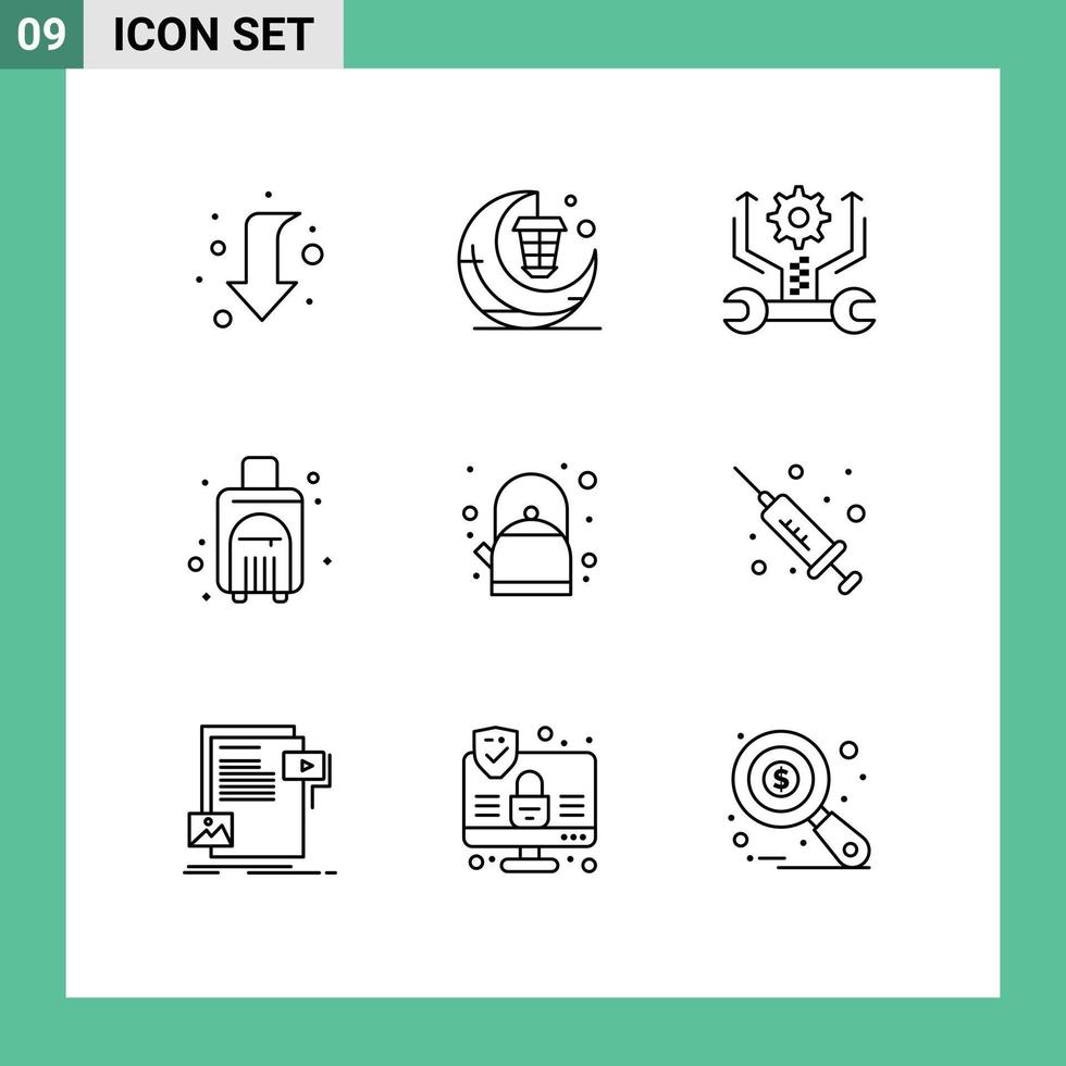 9 Universal Outlines Set for Web and Mobile Applications breakfast travel cresent summer tools Editable Vector Design Elements