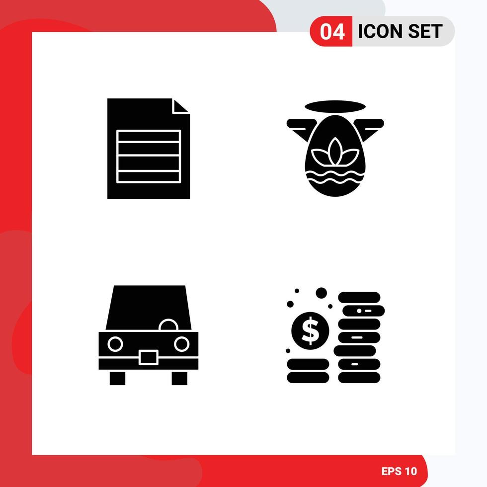 moderno conjunto de 4 4 sólido glifos y símbolos tal como documento transporte ángulo transportador vehículos editable vector diseño elementos