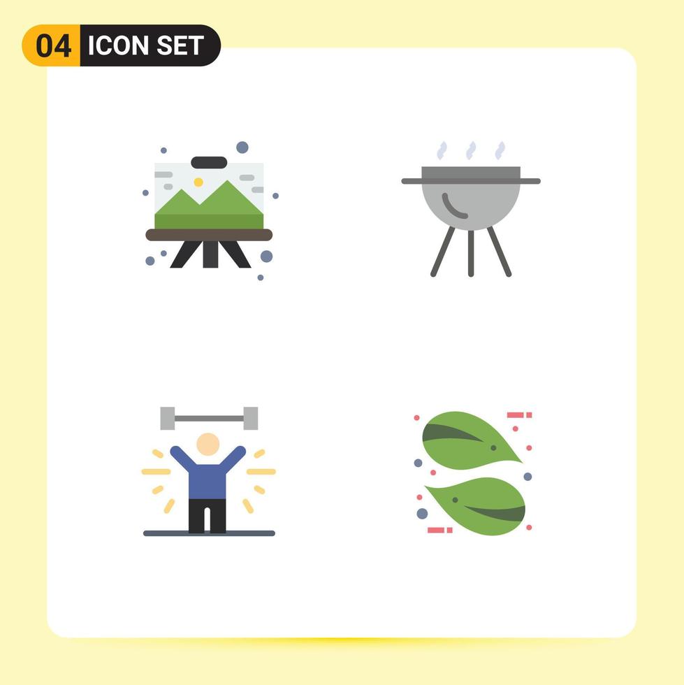 Pack of 4 creative Flat Icons of designing exercise graphic bbq weight Editable Vector Design Elements