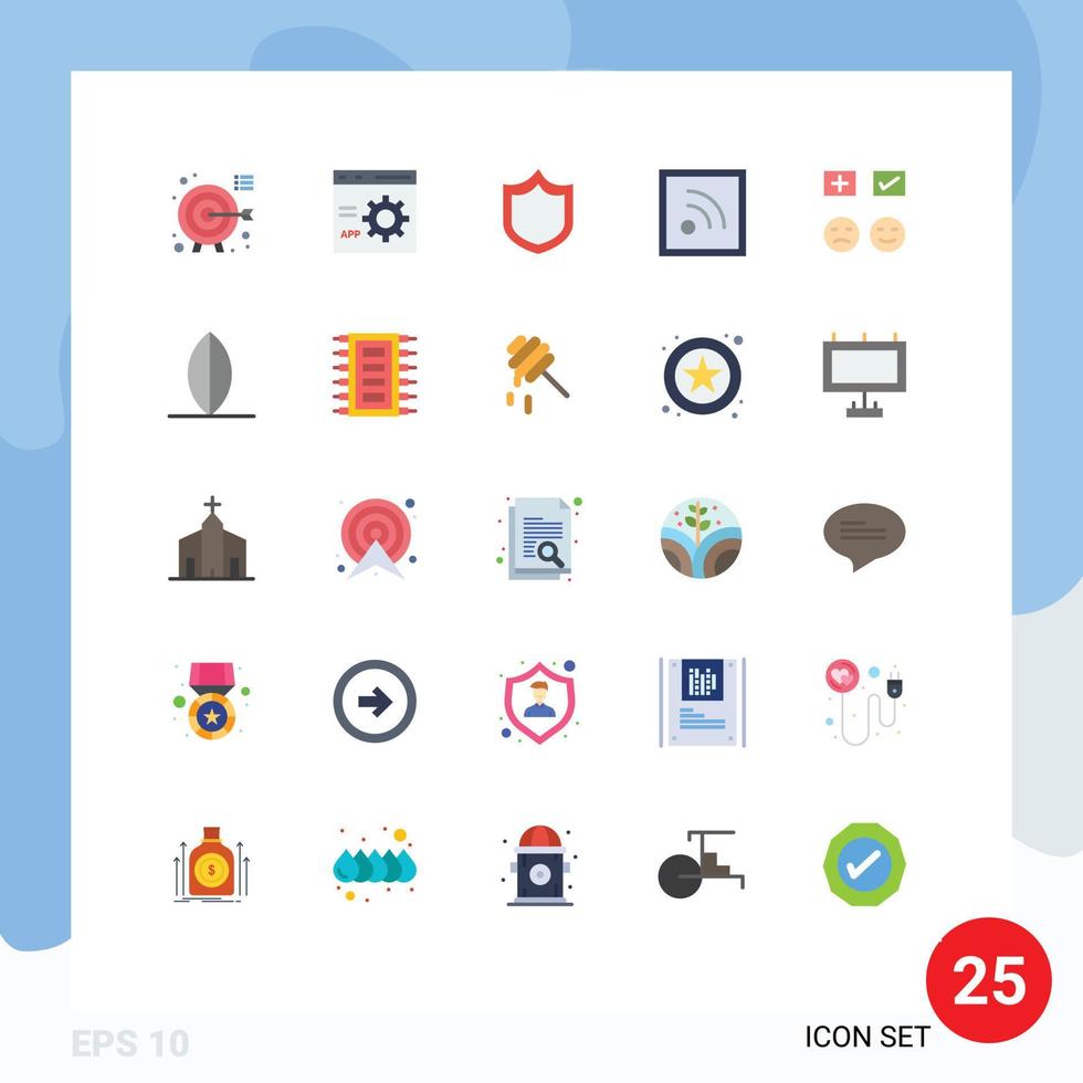 User Interface Pack of 25 Basic Flat Colors of sad emojis programming rss feed Editable Vector Design Elements