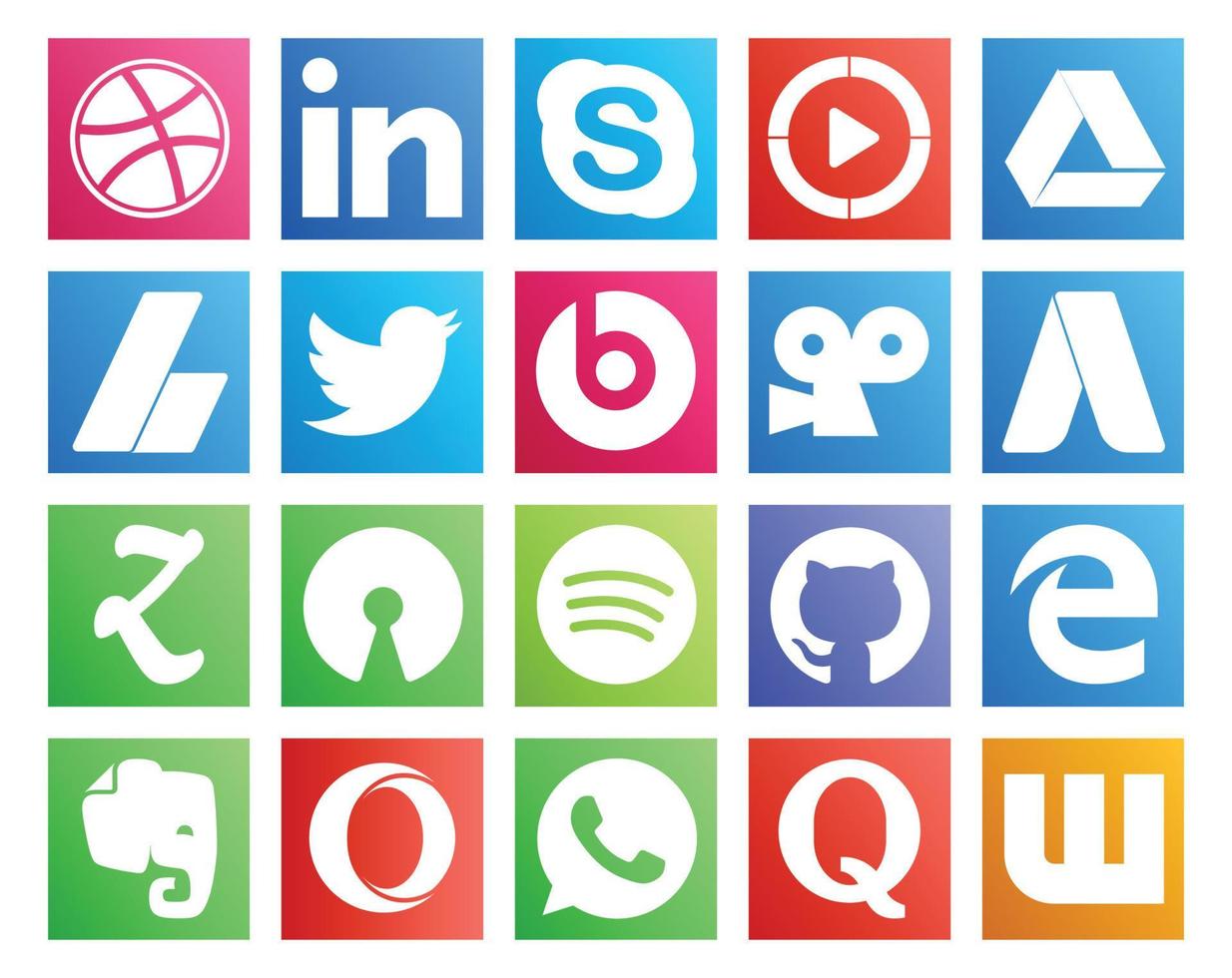 20 social medios de comunicación icono paquete incluso github abierto fuente anuncios zootool videista vector